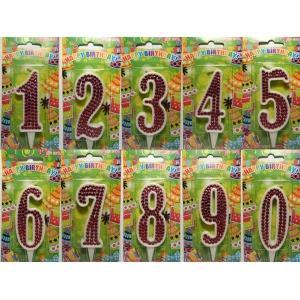 Изображение товара - Свеча цифра в торт белая +стразы (цвет Фукция)-