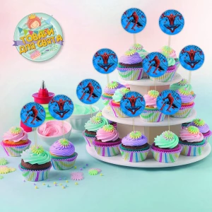 Изображение товара -  Топперы Человек паук для кексов, маффинов, капкейков (10 шт)(Картон)