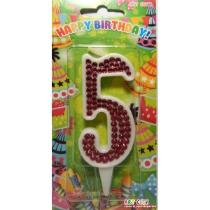 Изображение товара - Свеча цифра в торт белая +стразы (цвет Фукция)- 5