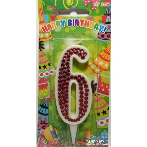 Изображение товара - Свеча цифра в торт белая +стразы (цвет Фукция)- 6