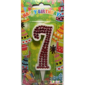 Изображение товара - Свеча цифра в торт белая +стразы (цвет Фукция)- 7