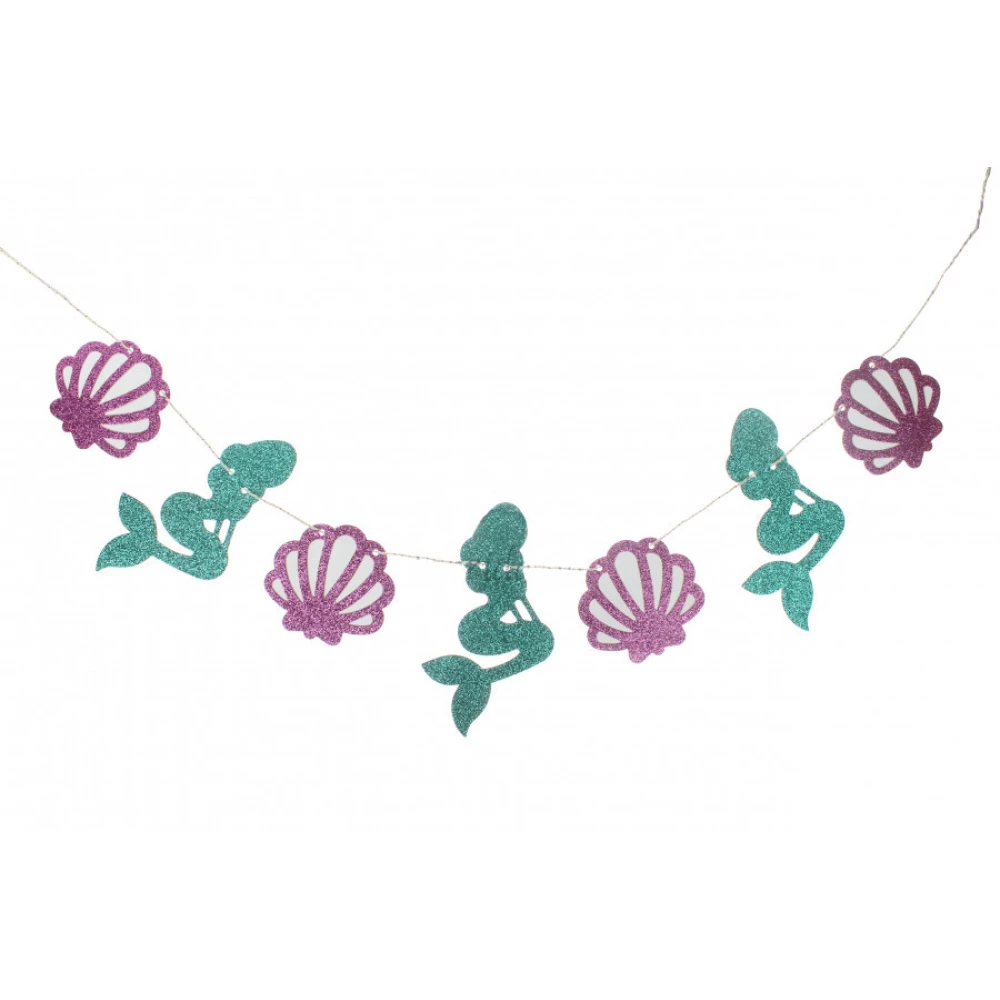 Гірлянда паперова гліттер русалка черепашки 3 метри (фіолетовий, бірюзовий) -
