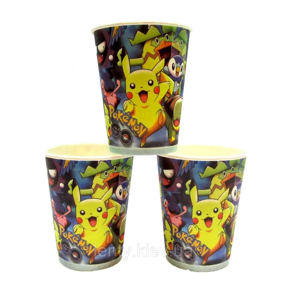 Стаканчики бумажные Покемон Пикачу /Pokemon поштучно (1 шт. 250 мл.) одноразовые детские -