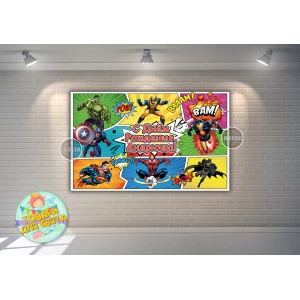 Изображение товара -  Плакат “Супергерои / комикс“ 120х75 см, на детский День рождения - Индивидуальная надпись