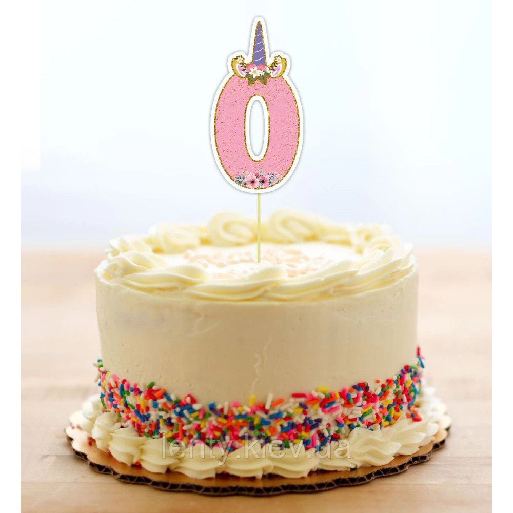 Топпер-цифра (от 0 до 10см цифра) вырубка “Единорог“ Розовый (1шт)- КАРТОН 0