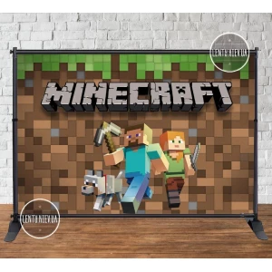 Изображение товара - Баннер “Майнкрафт“ 3х2м - Фотозона (виниловый) на день рождения - (каркас отдельно) -