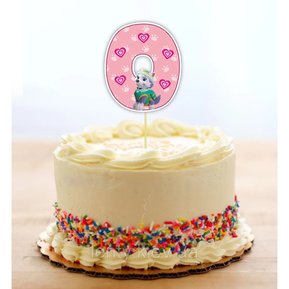 Топпер-цифра (от 0 до 10см цифра) вырубка “Щенячий патруль“ Розовый (1шт)- КАРТОН 0