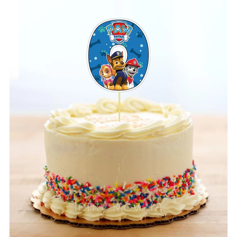 Топпер-цифра (от 0 до 10см цифра) вырубка “Щенячий патруль“ синий (1шт)- КАРТОН 0