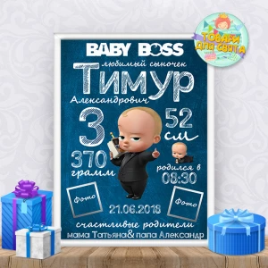 Изображение товара -  Метрика “Босс-Молокосос два фото“- Печать в виде постера А3