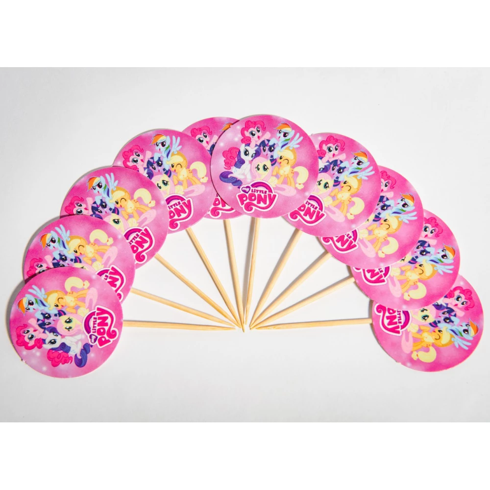 Набір Топпери для кексів, мафінів, капкейків Тематичні (10шт/уп)(Картон)- Маленькі Поні, Рожевий