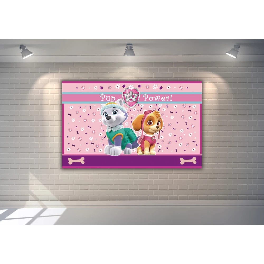 Плакат “Щенячий патруль- Скай и Эверест“ Розовый 120х75 см на детский День рождения -