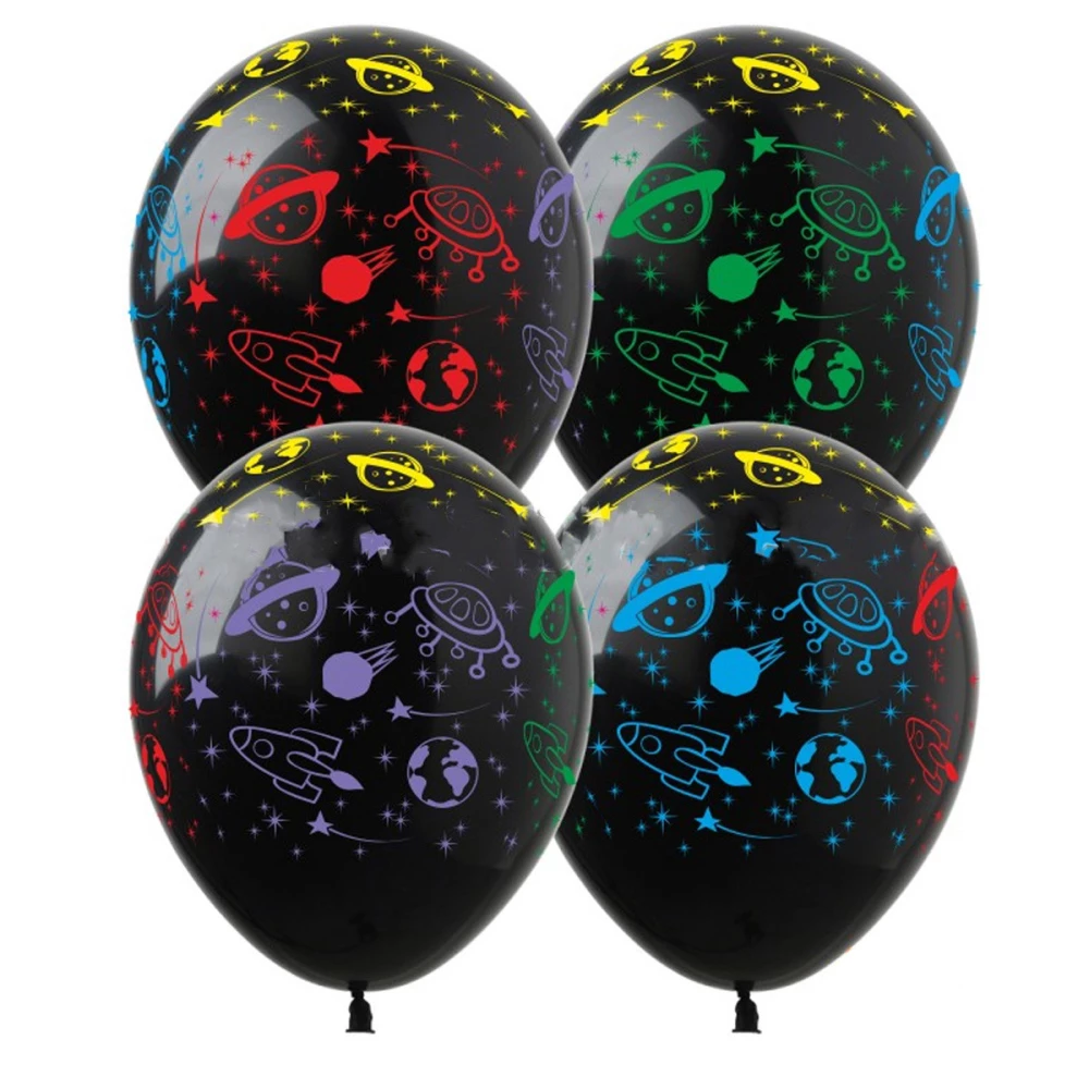 Шарики воздушные с рисунком поштучно “Космос“ 12“ (30см) (черный)
