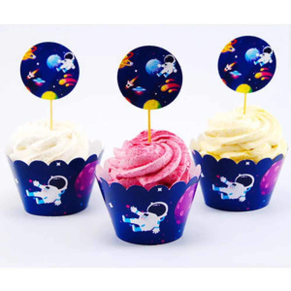 Набор для капкейков: “Космос“ (6шт/уп) (топперы и накладки на корзинки) -
