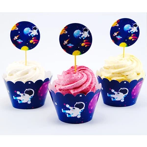 Изображение товара - Набор для капкейков: “Космос“ (6шт/уп) (топперы и накладки на корзинки) -