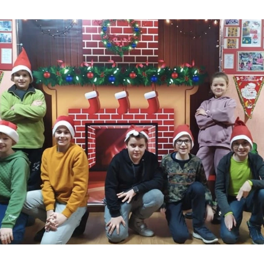 Баннер Новогодний 2х2м (Камин, огоньки) - Фотозона (виниловый) (Без каркаса) -