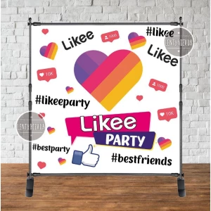 Изображение товара - Баннер 2х2м. “Лайки / Лайк / Likee“ с люверсами. Фотозона (виниловый) на день рождения -