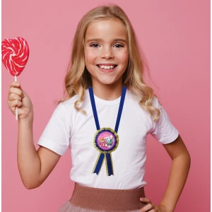 Изображение товара - Медаль “Щенячий патруль“ (2 героя Скай и Эверест розовый фон). ДИАМЕТР С БАНТОМ: 85мм.