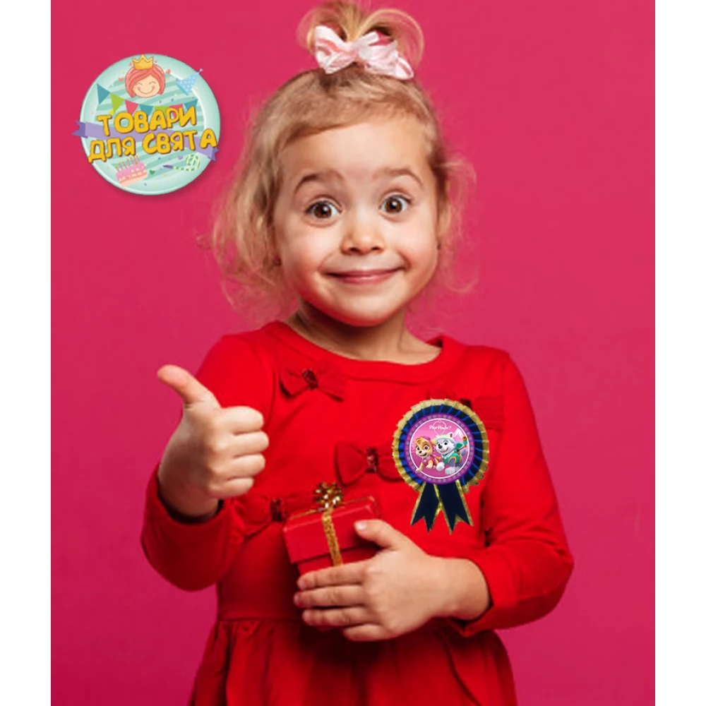 Значок “Щенячий патруль“ Скай и Эверест Розовый фон