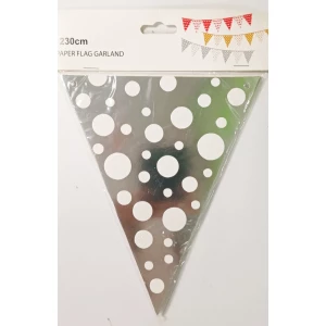 Изображение товара - Новогодняя гирлянда флажки Серебро “Горох“ 2,3 м-