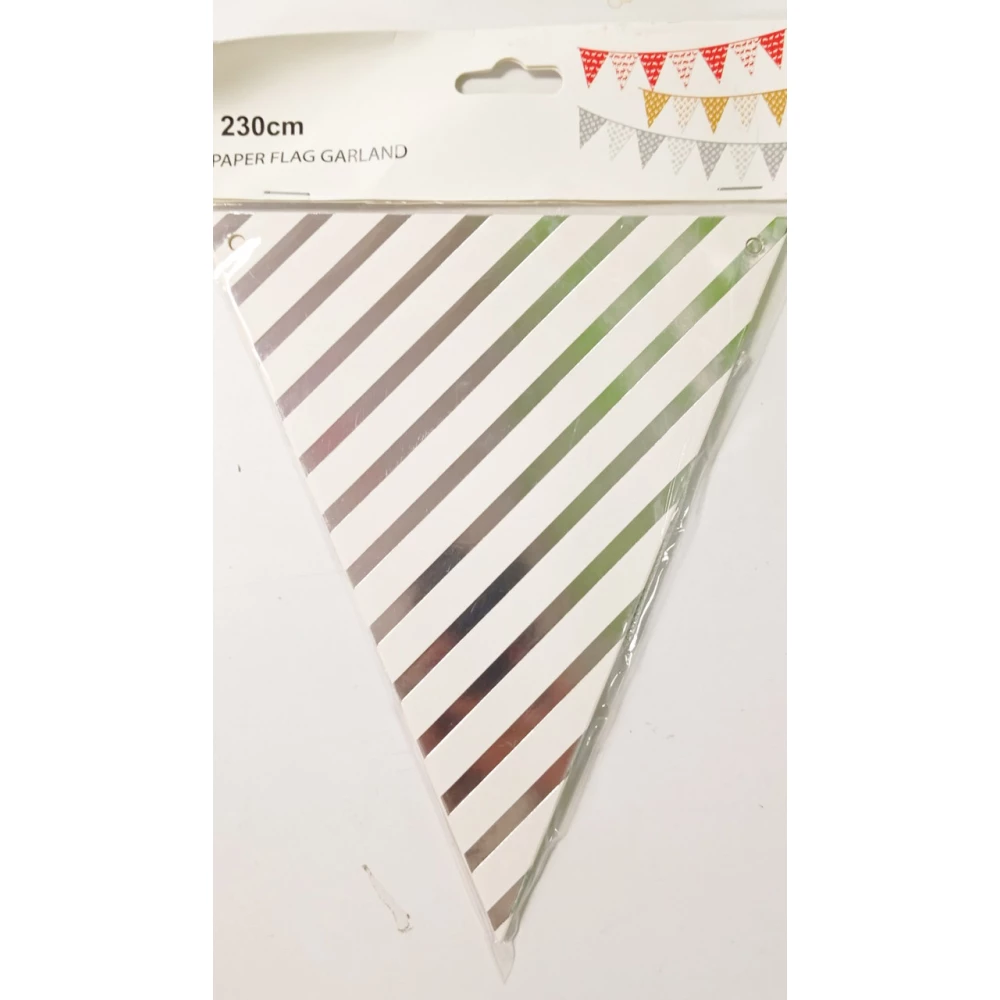 Новогодняя гирлянда флажки Серебро “Полоска“ 2,3 м-