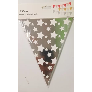 Изображение товара - Новогодняя гирлянда флажки Серебро “Звездочка“ 2,3 м-