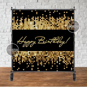 Изображение товара - Баннер 2х2м. “Черный фон, золотая мозаика, пайетка (фотоиммитация)“ - Фотозона (виниловый ) на день рождения
