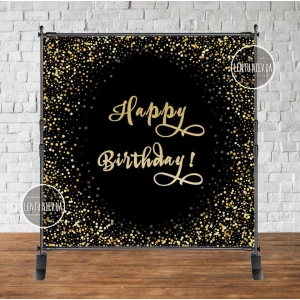 Изображение товара - Баннер 2х2м. “Черный фон, крупный золотой глиттер“ - Фотозона (виниловый) на день рождения (без каркаса)