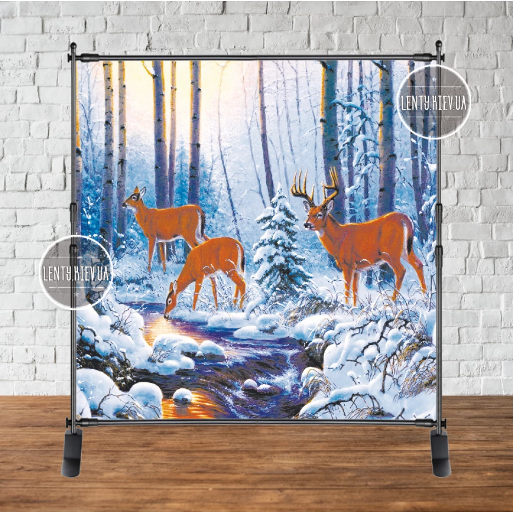 Баннер 2х2м “Олени в лесу“ с люверсами. Фотозона (виниловый)
