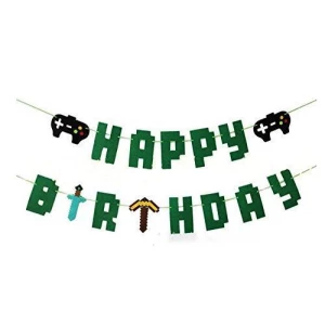 Изображение товара - Гирлянда фигурная “Happy Birthday“ в форме “Майнкрафт“ Зеленый 3 м