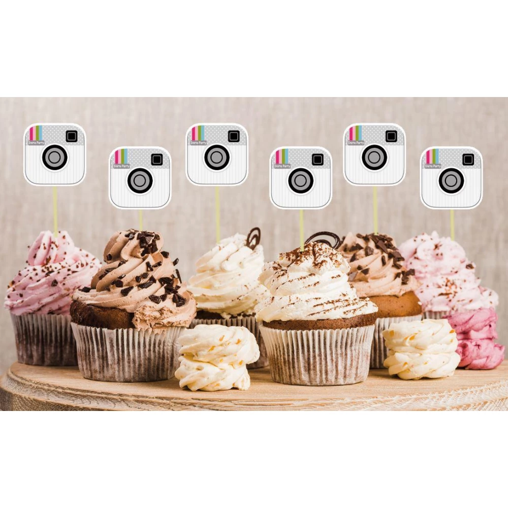 Набор средние топперы в кексы “Инстаграм / Instagram“ (камеры) (6 см) вырубка (6шт./уп.)(Картон) -