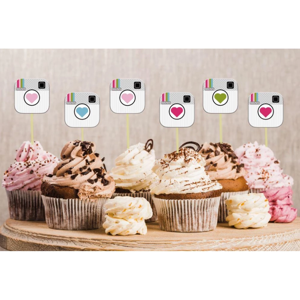 Набор средние топперы в кексы “Инстаграм / Instagram“ (сердечки) (6 см) вырубка (6шт./уп.) (Картон)-