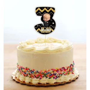 Изображение товара - Топпер-цифра (від 0 до 6, 10см цифра) вырубка “Босс молокосос. Черно-золотой“ (1шт)- КАРТОН 3