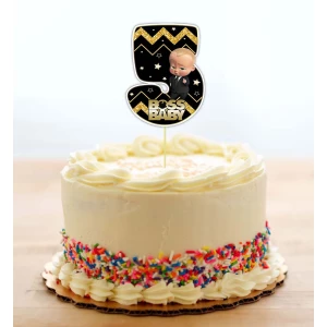 Изображение товара - Топпер-цифра (від 0 до 6, 10см цифра) вырубка “Босс молокосос. Черно-золотой“ (1шт)- КАРТОН 5