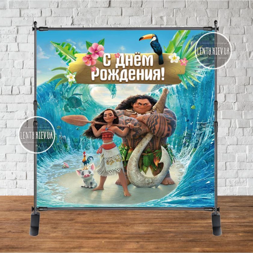 Баннер 2х2м “Моана“ с люверсами. Фотозона (виниловый) на день рождения - Русский