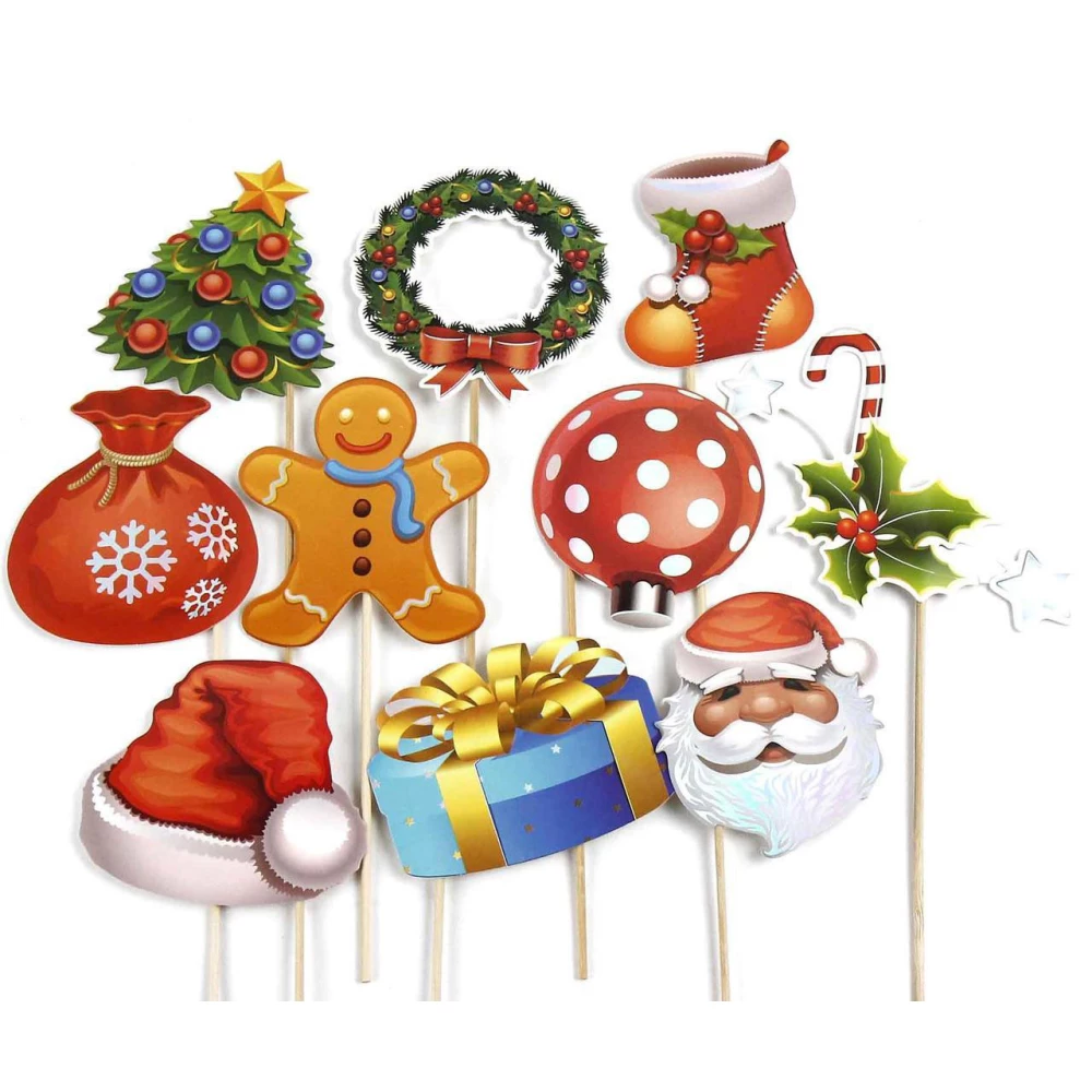 Топперы новогодние, 10 предметов (в блюда фигурки из картона на палочке)