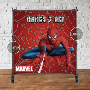 Изображение товара - Баннер 2х2м “Человек Паук на красном фоне“- Фотозона (виниловый) - Индивидуальная надпись