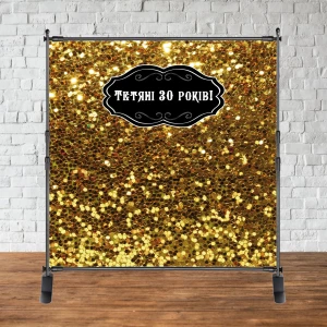 Изображение товара - Баннер 2х2м.“Золотой глиттер (фото-имитация)“ - Фотозона (виниловый) на день рождения (без каркаса) -