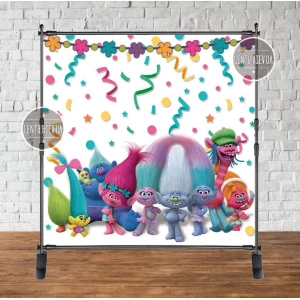 Изображение товара - Баннер 2х2м “Тролли (разноцветный)“ - Фотозона (виниловый) на день рождения (без каркаса) -