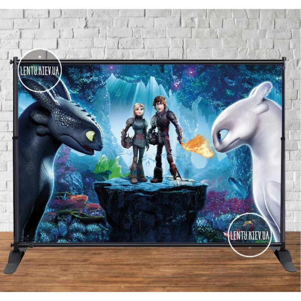 Баннер “Как приручить дракона“ синий 3х2м Фотозона (виниловый) на День рождения -