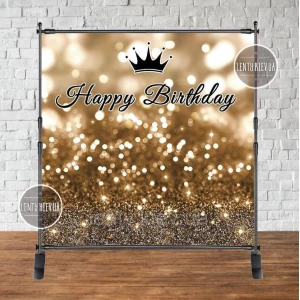 Изображение товара - Баннер 2х2м Светлое Золото - Фотозона (виниловый) на день рождения (без каркаса) - Английский