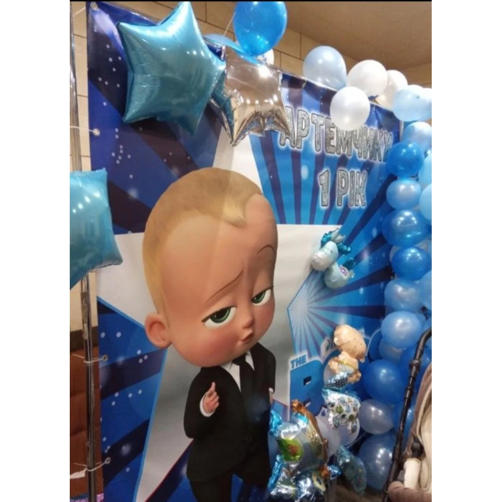 Баннер 3х2м “Босс Молокосос“ (Синий, звезда и полоски) - Фотозона (виниловый) на день рождения