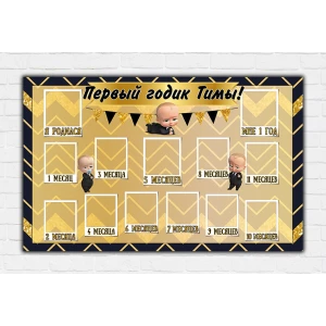 Изображение товара - Плакат колоаж «12 месяцев» (Босс Молокосос“ (золото/черный) 120х75 см Индивидуальная надпись