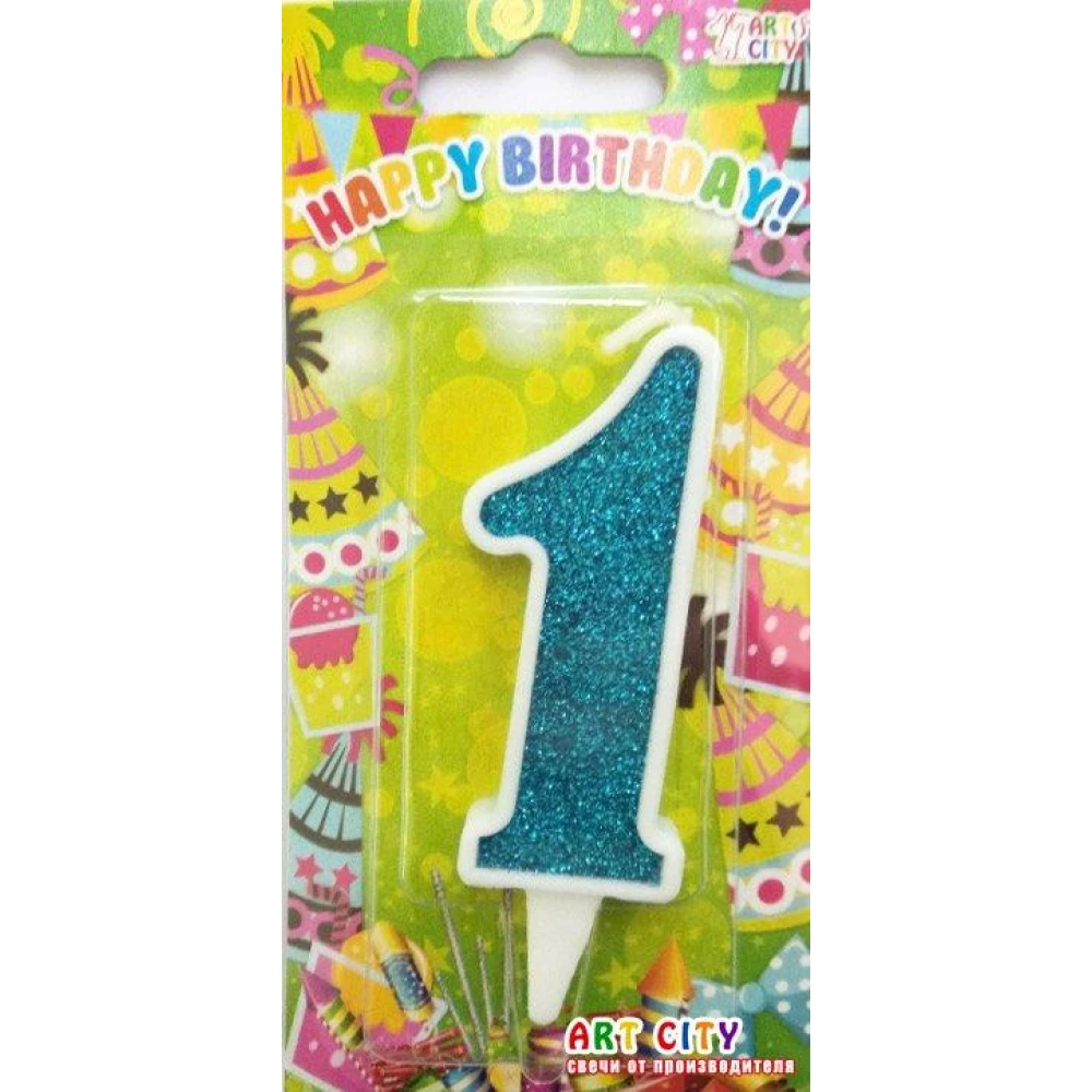 Свеча цифра в торт бирюзовые с белой окантовкой- 1