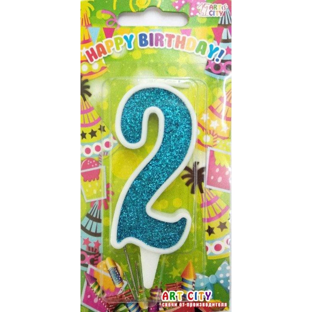 Свеча цифра в торт бирюзовые с белой окантовкой- 2