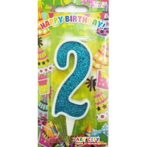 Изображение товара - Свеча цифра в торт бирюзовые с белой окантовкой- 2