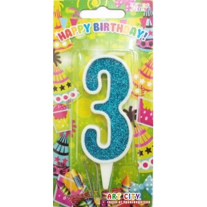 Изображение товара - Свеча цифра в торт бирюзовые с белой окантовкой- 3