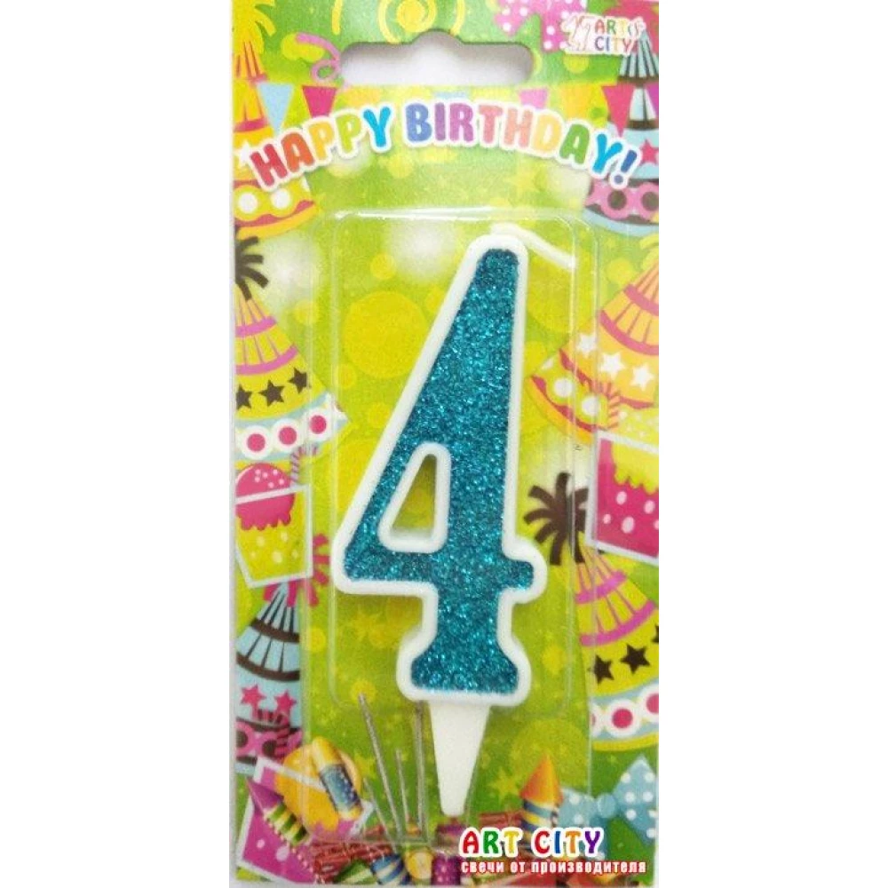 Свеча цифра в торт бирюзовые с белой окантовкой- 4