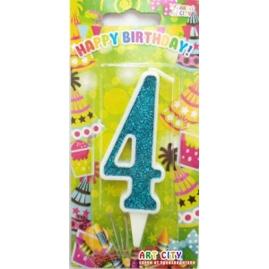 Изображение товара - Свеча цифра в торт бирюзовые с белой окантовкой- 4