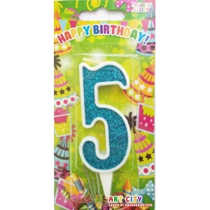 Изображение товара - Свеча цифра в торт бирюзовые с белой окантовкой- 5