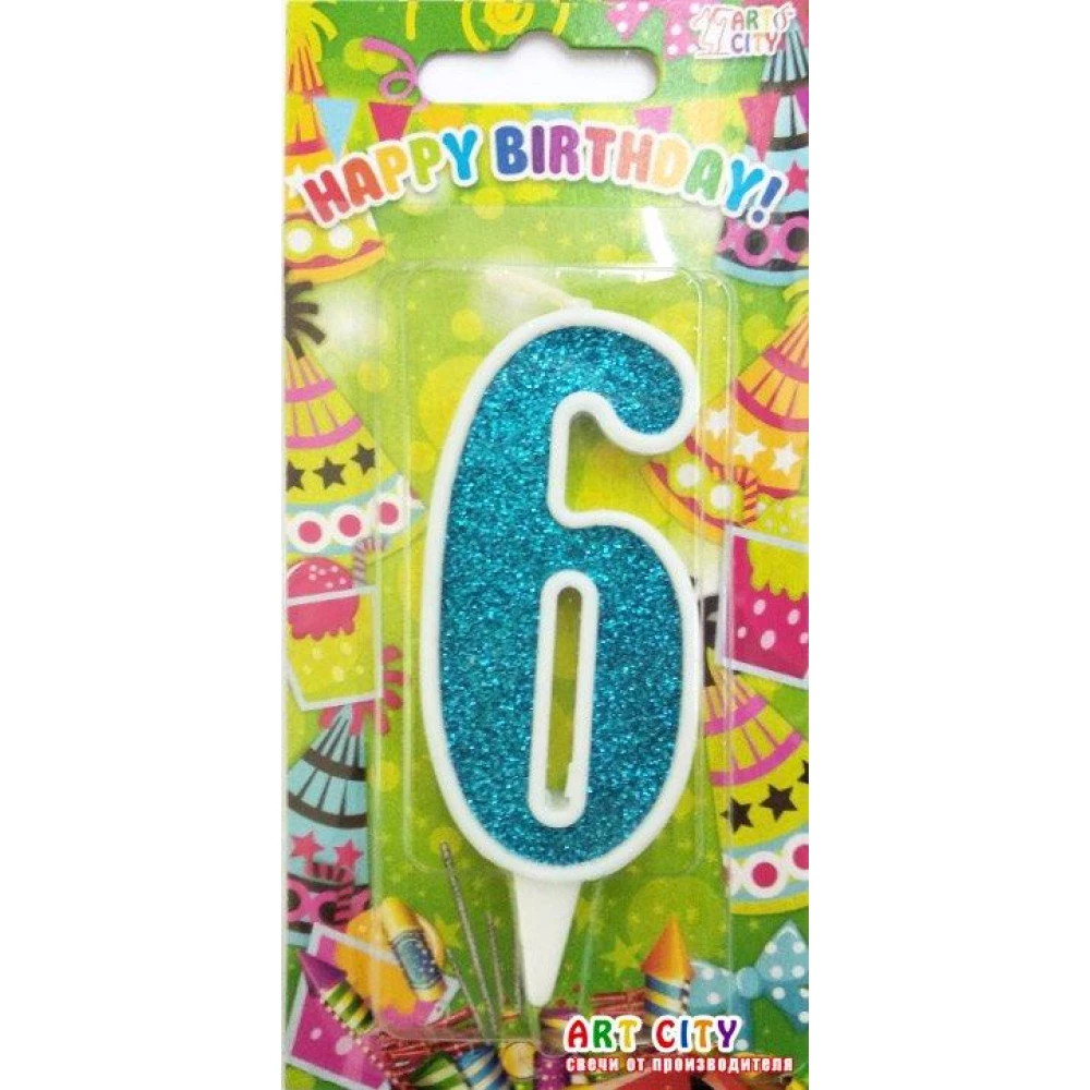 Свеча цифра в торт бирюзовые с белой окантовкой- 6